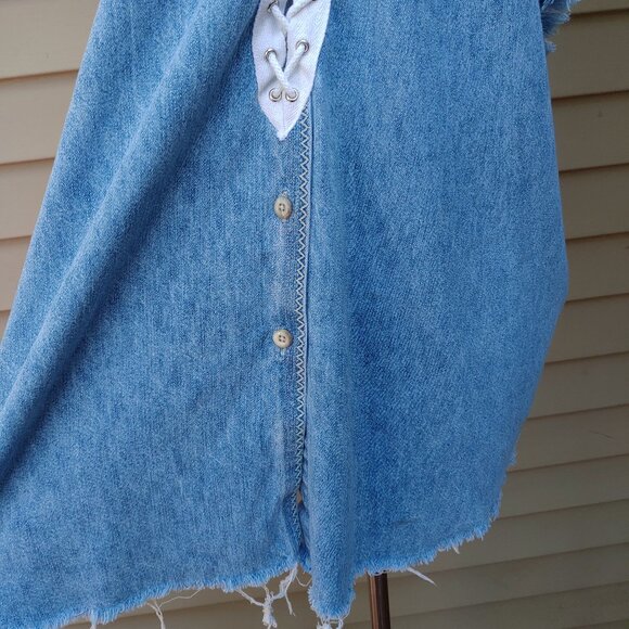 Furst of a Kind LF Blue Denim Distressed Top Lace-Up V-Neck Sleeveless Cotton - Picture 7 of 11